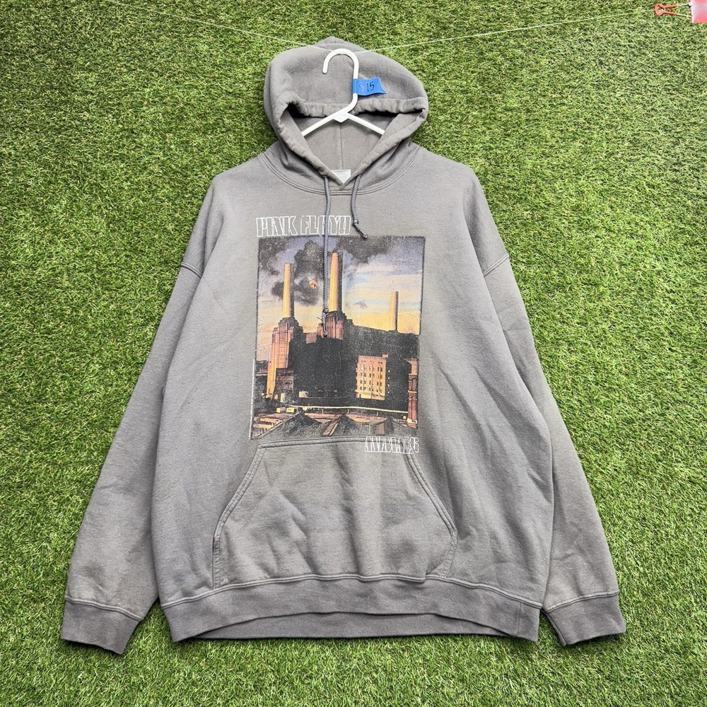 Pink Floyd Animals Hoodie Mens XL Graphic Fleece Grey Sweatshirt Casual Band y2k